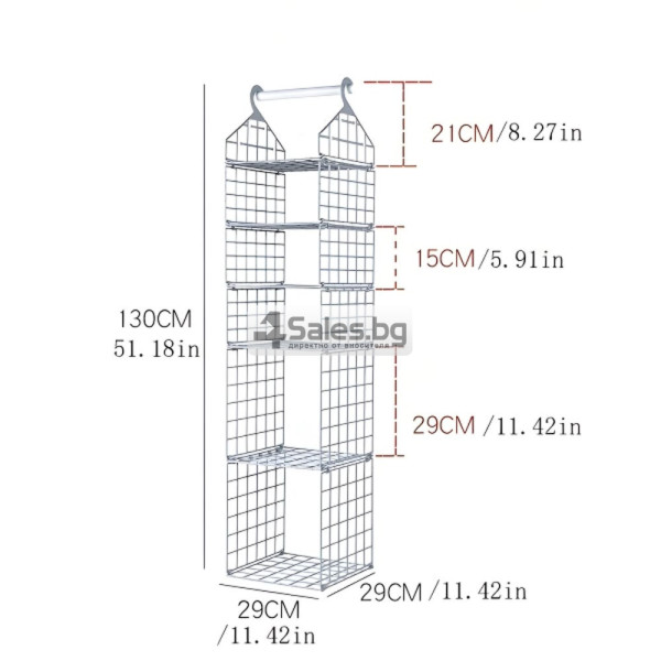 Окачващ метален органайзер за гардероб с 5 рафта – 130 x 29 x 29 см 4