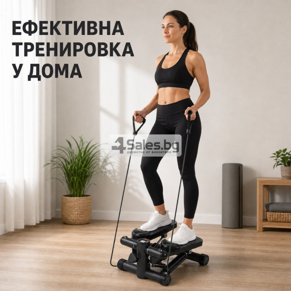 ️ Хидравличен степер с ластици и LCD брояч, черен