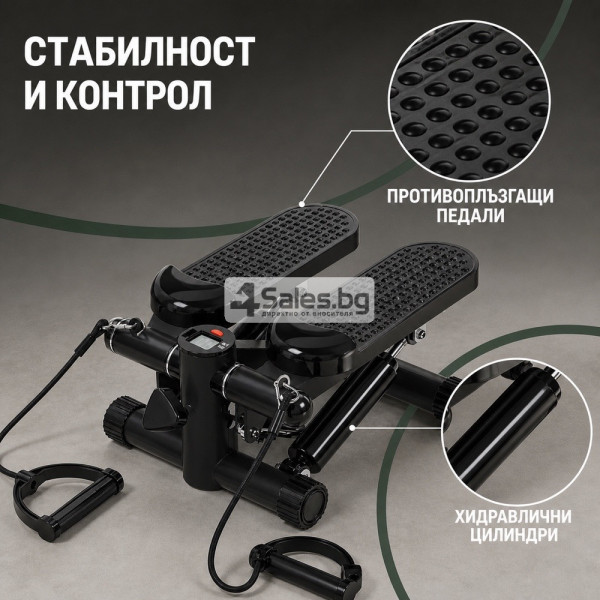 ️ Хидравличен степер с ластици и LCD брояч, черен 7