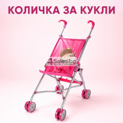Сгъваема розова количка тип чадър за кукли с еднорог