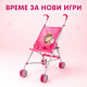 Сгъваема розова количка тип чадър за кукли с еднорог 8