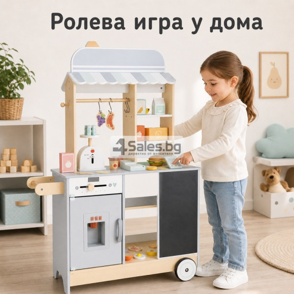 Детски дървен магазин и фуудтрак с ледогенератор и аксесоари
