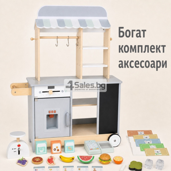 Детски дървен магазин и фуудтрак с ледогенератор и аксесоари