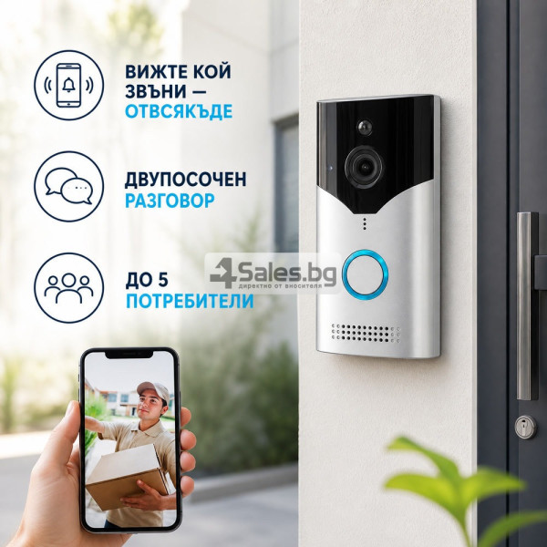Безжичен Wi-Fi видеозвънец с камера, нощно виждане и PIR 2