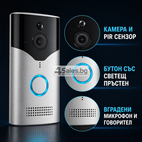 Безжичен Wi-Fi видеозвънец с камера, нощно виждане и PIR 7