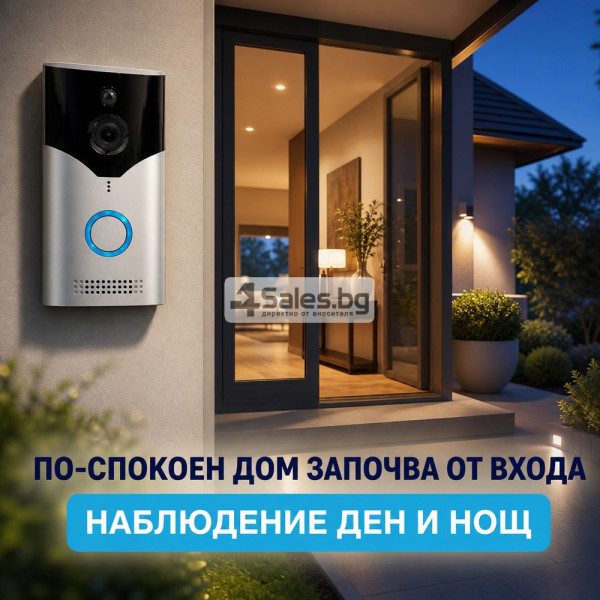 Безжичен Wi-Fi видеозвънец с камера, нощно виждане и PIR