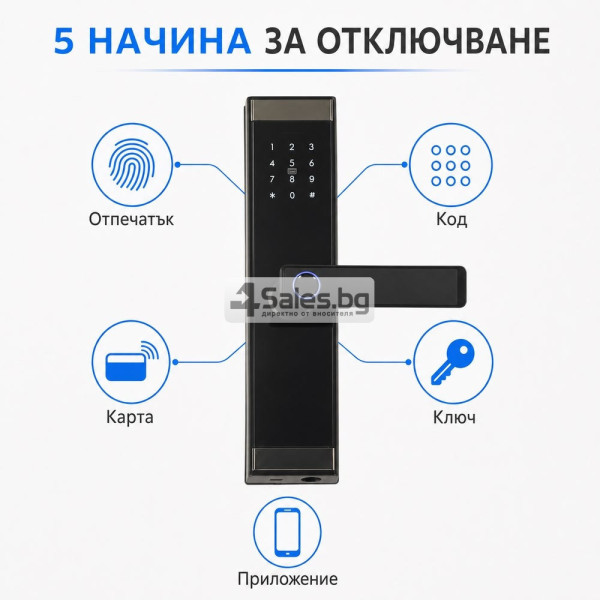 Смарт електронна брава за врата с код, отпечатък, карта и Bluetooth 3