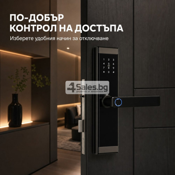 Смарт електронна брава за врата с код, отпечатък, карта и Bluetooth 8