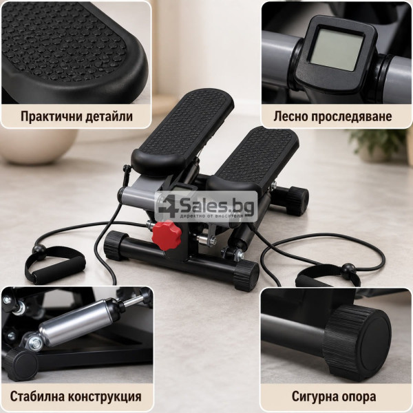 Домашен степер с ластици, LCD дисплей и регулиране 7