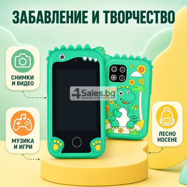 Детски смарт телефон с камера и 8 GB карта – зелен динозавър 2