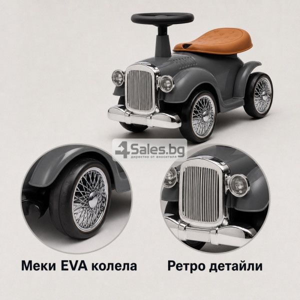 Детска ретро кола за яздене Baby Mix, сива 8