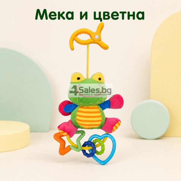 Плюшена бебешка дрънкалка Жабка Baby Mix с клипс, 18 см