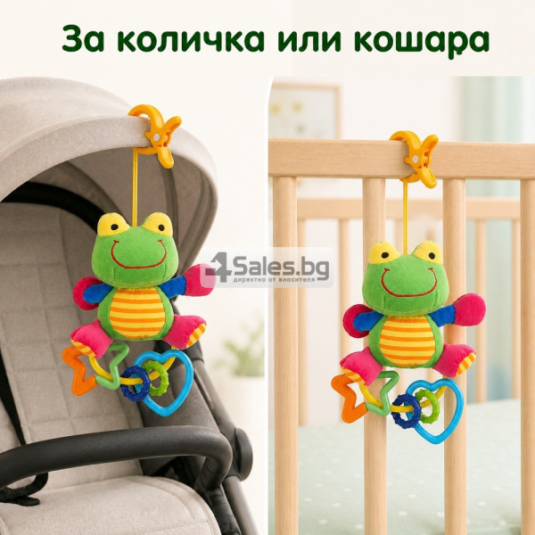 Плюшена бебешка дрънкалка Жабка Baby Mix с клипс, 18 см