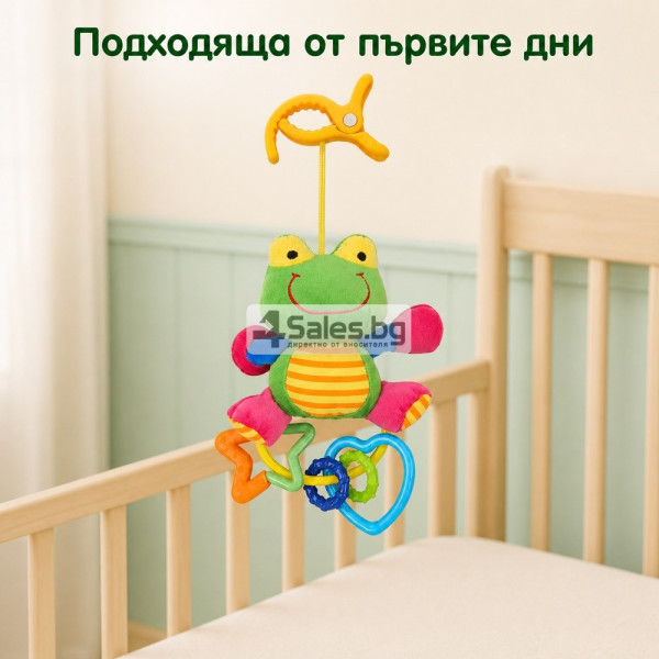 Плюшена бебешка дрънкалка Жабка Baby Mix с клипс, 18 см