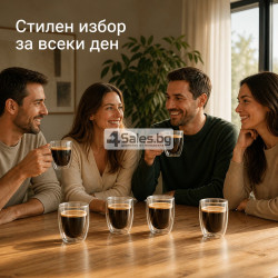 Комплект от 6 стъклени чаши с двойни стени за топли и студени напитки, 350 мл