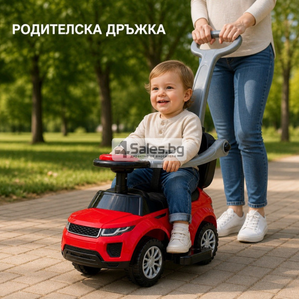 Детска кола за яздене 3 в 1 Baby Mix с родителска дръжка, червена 5