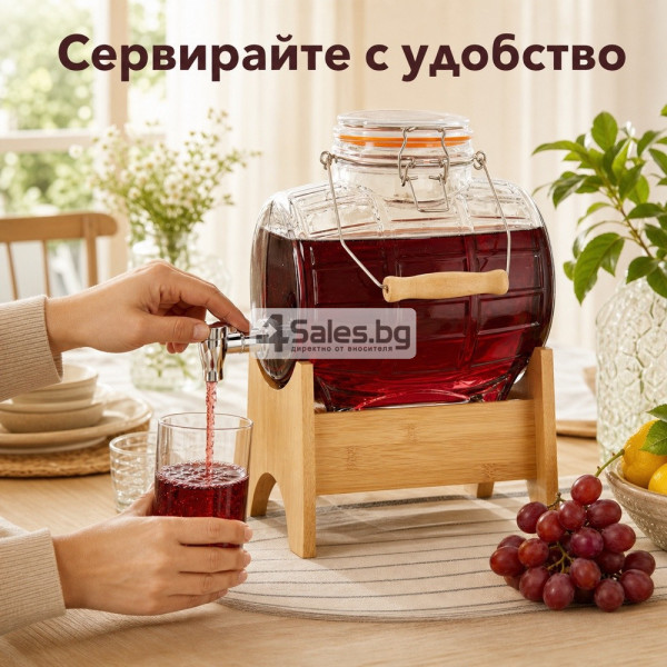 Диспенсър 3 л с бамбукова стойка и кранче