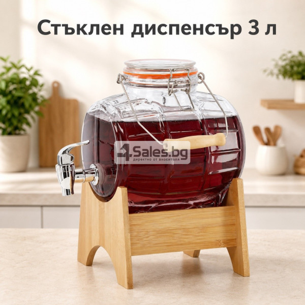 Диспенсър 3 л с бамбукова стойка и кранче 2