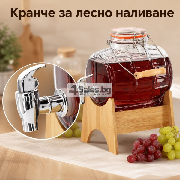 Диспенсър 3 л с бамбукова стойка и кранче