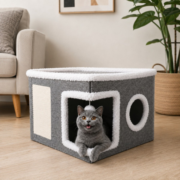 Котешка къщичка 2 в 1 с драскалка и легло 4