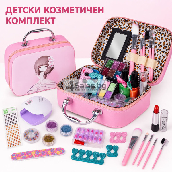Детски козметичен комплект в розов куфар с огледало