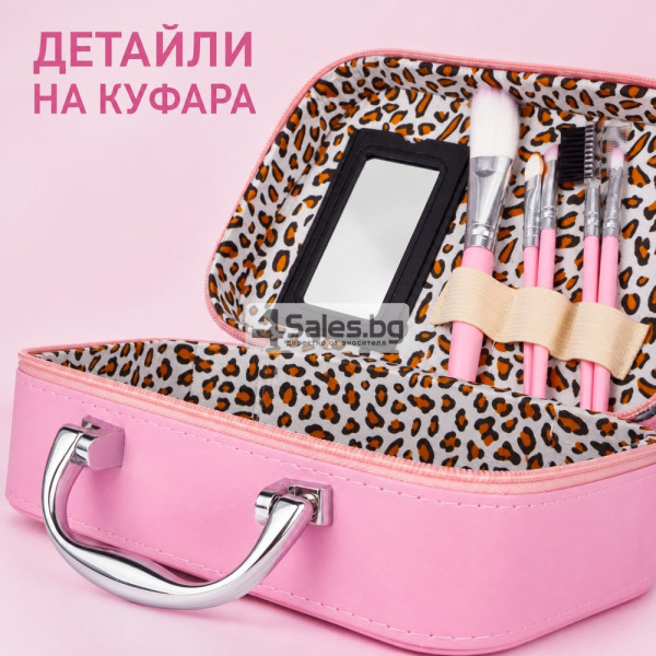 Детски козметичен комплект в розов куфар с огледало 7