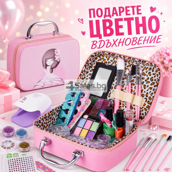 Детски козметичен комплект в розов куфар с огледало 8