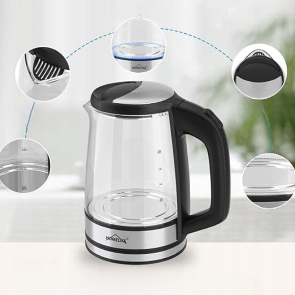 Електрическа стъклена кана – 1,8 л, 1500 W, LED осветление и 360° основа 4