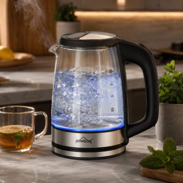 Електрическа стъклена кана – 1,8 л, 1500 W, LED осветление и 360° основа 5