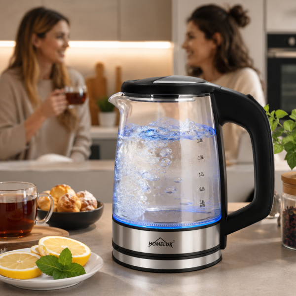 Електрическа стъклена кана – 1,8 л, 1500 W, LED осветление и 360° основа