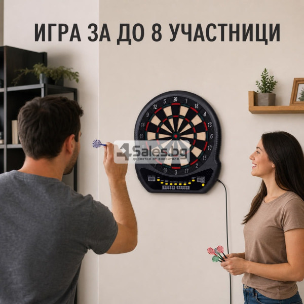 Електронна мишена за дартс 48 см с 27 игри, 202 режима и 12 стрелички – за до 8 играчи