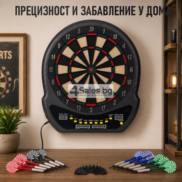 Електронна мишена за дартс 48 см с 27 игри, 202 режима и 12 стрелички – за до 8 играчи