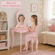 Комплект детска тоалетка с огледало и табуретка – розова 4