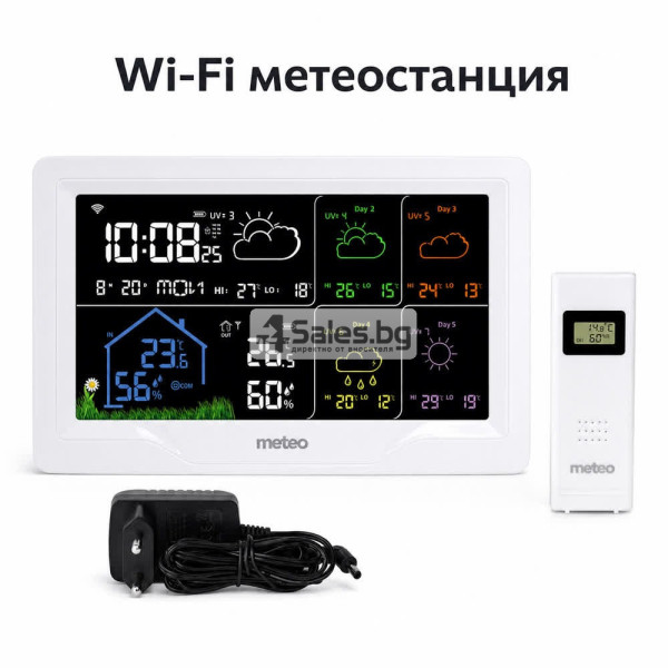Смарт Wi-Fi метеостанция с външен сензор и цветен дисплей 1