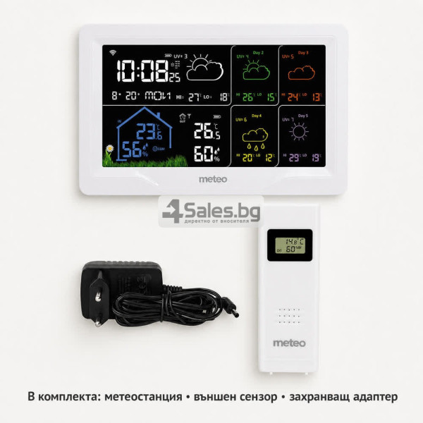 Смарт Wi-Fi метеостанция с външен сензор и цветен дисплей 5