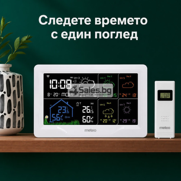Смарт Wi-Fi метеостанция с външен сензор и цветен дисплей 8