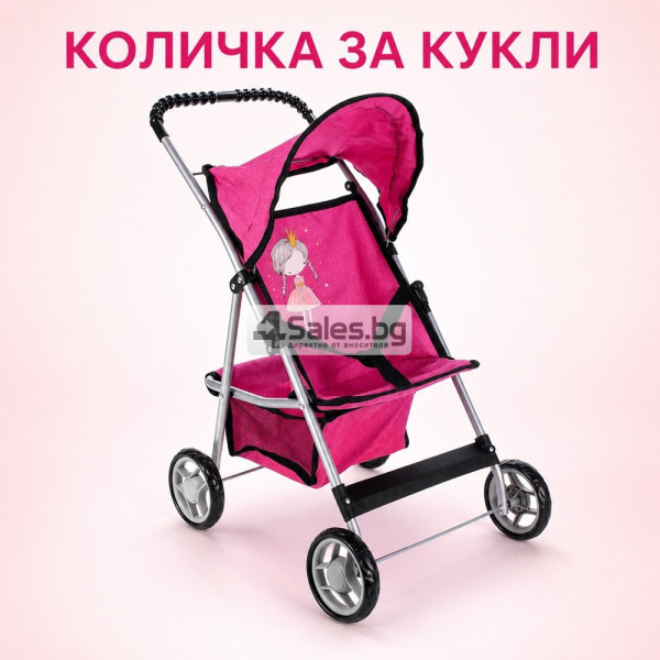 Детска количка за кукли с подвижен сенник, колани и кош за аксесоари 1