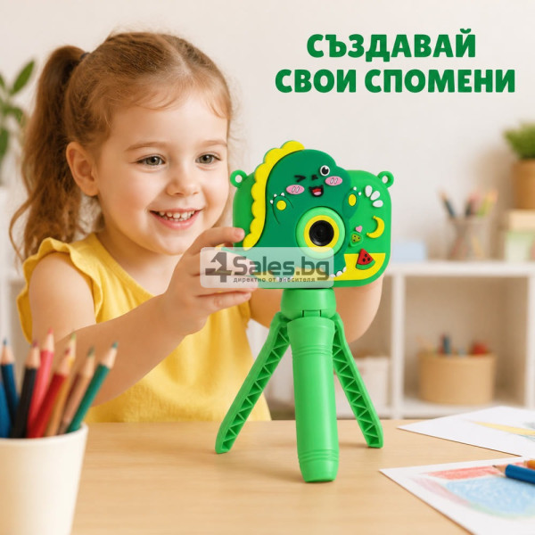Детски цифров фотоапарат Динозавър със статив и карта 8 GB