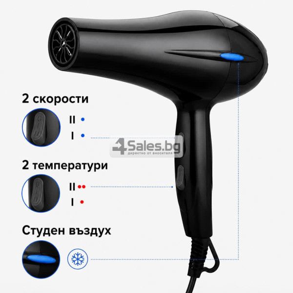 Компактен сешоар 900W с йонизация, студена струя, дифузер и концентратор 3
