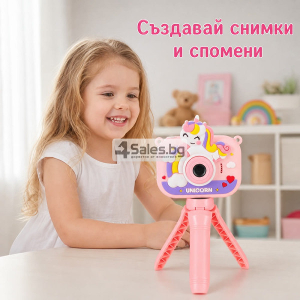Детски цифров фотоапарат с еднорог, статив и карта 8 GB 5