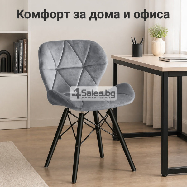 Модерен тапициран стол с мека седалка и геометричен дизайн 4