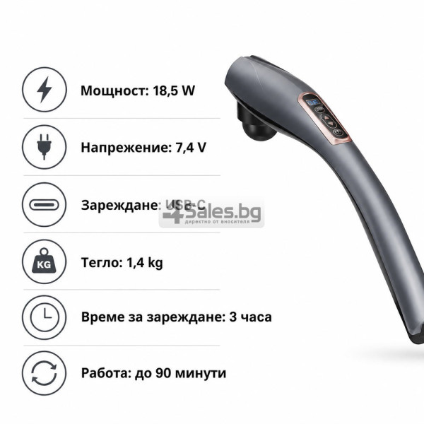 Безжичен ръчен вибрационен масажор с LCD и 6 приставки 7