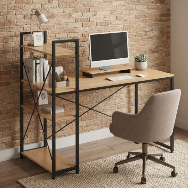 ️ Компютърно бюро с двустранен стелаж 120 × 60 см 2