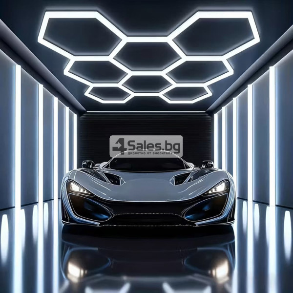 LED хексагонално осветление за гараж и работилница 280W, 6500K, 257.6×244.4 см, 35 LED панела, IP54 10