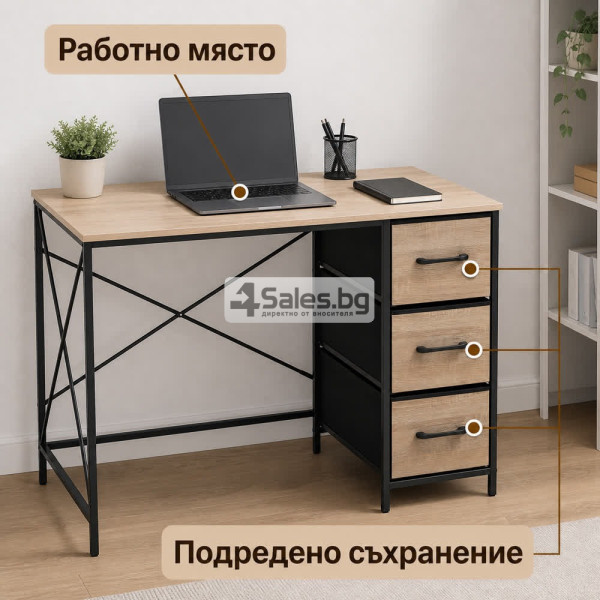 ️ Индустриално бюро с 3 текстилни чекмеджета 4