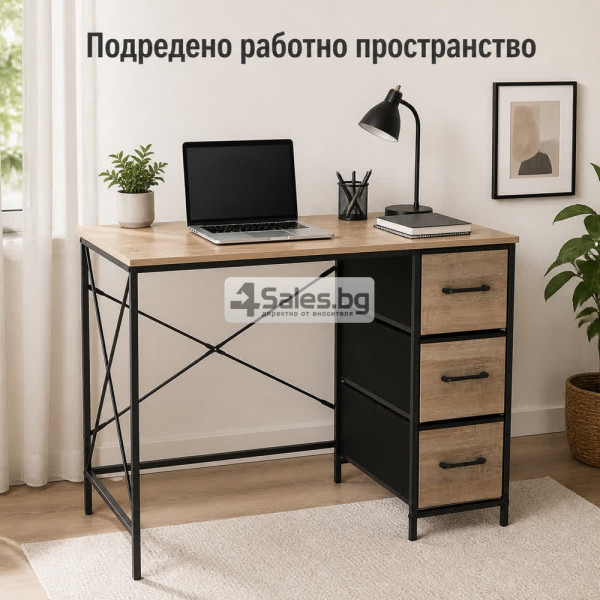 ️ Индустриално бюро с 3 текстилни чекмеджета 9