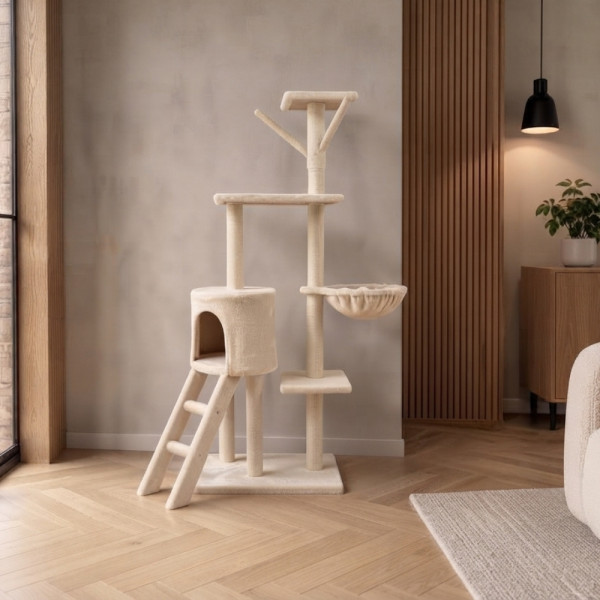 Луксозна драскалка за котка с хамак, стълба и легло – 138 см