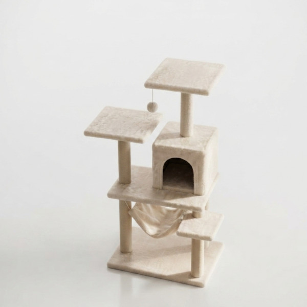 Котешки център за игра и почивка с драскалка и къщичка, 125 см 3