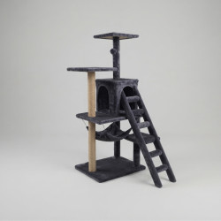 Котешка драскалка с къщичка, хамак и рампа, 125 см, тъмносива