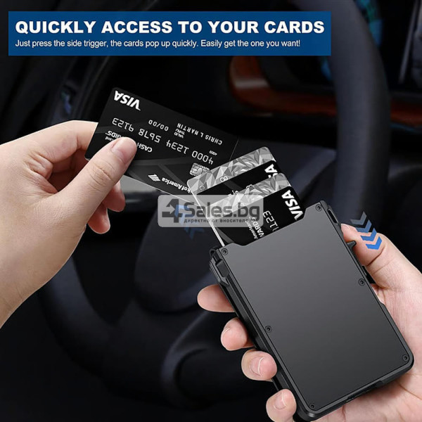 Мъжки портфейл за карти CARDPOP с RFID защита, автоматично изваждане и магнитно затваряне